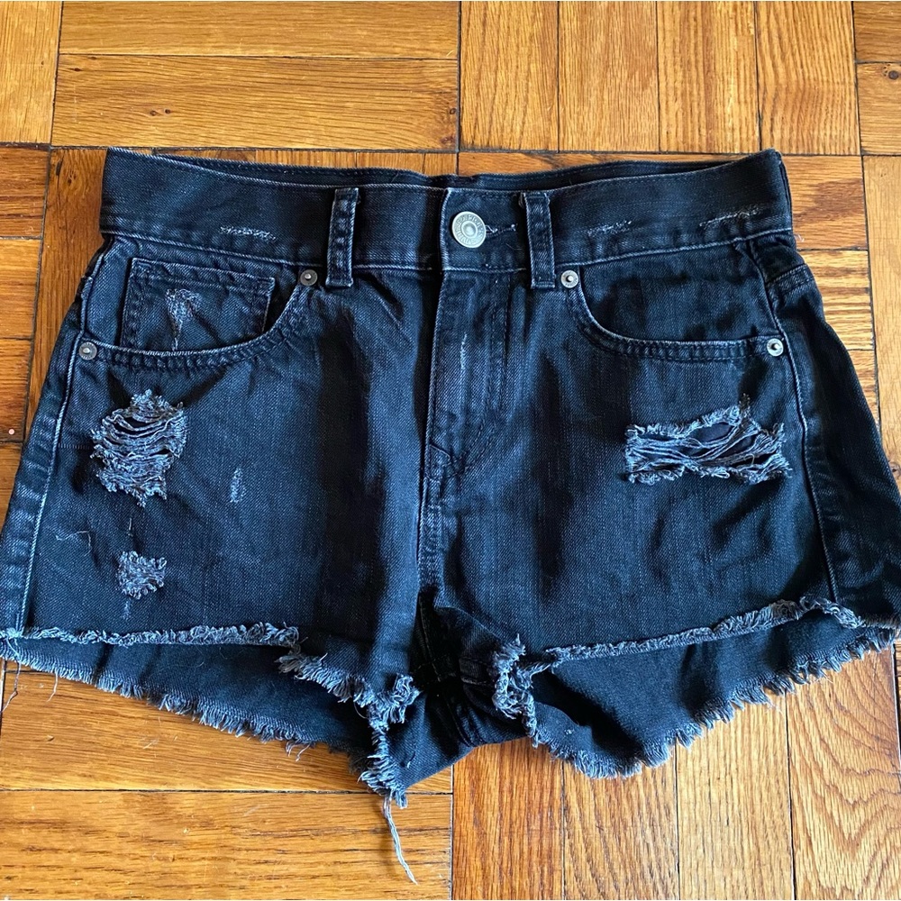 Express Jeans Distressed Black Denim Shorts